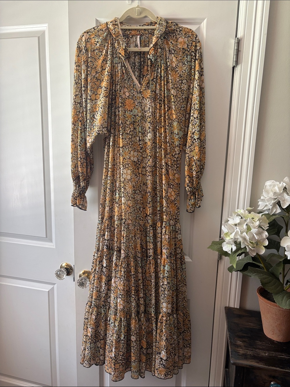 Free People Floral Long Sleeve Maxi Dress in Mustard